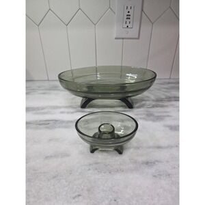 Viking‎ Glass Oval Scroll Console Bowl, Vintage Votive Set, MCM Decorative Piece